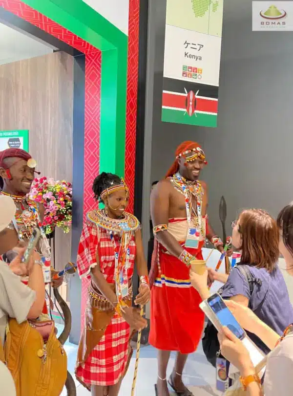 Traditional dancers from Kenya at Bomas of Kenya interacting with visitors