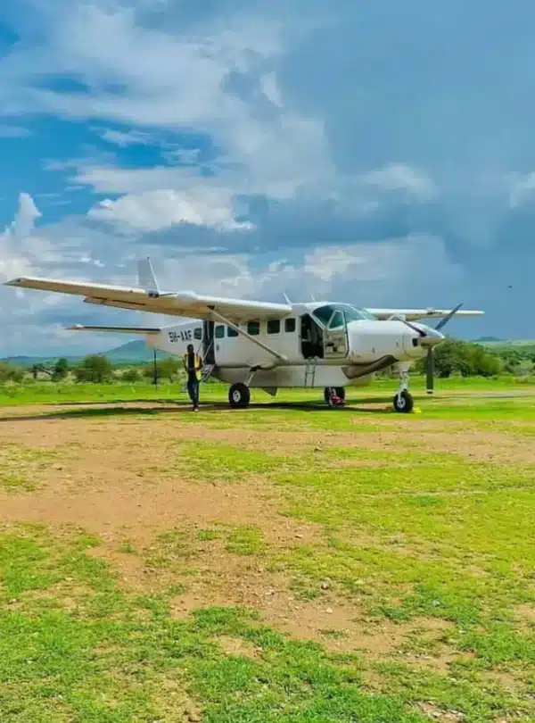 Light aircraft at Amboseli airstrip used for fly-in safaris from Nairobi