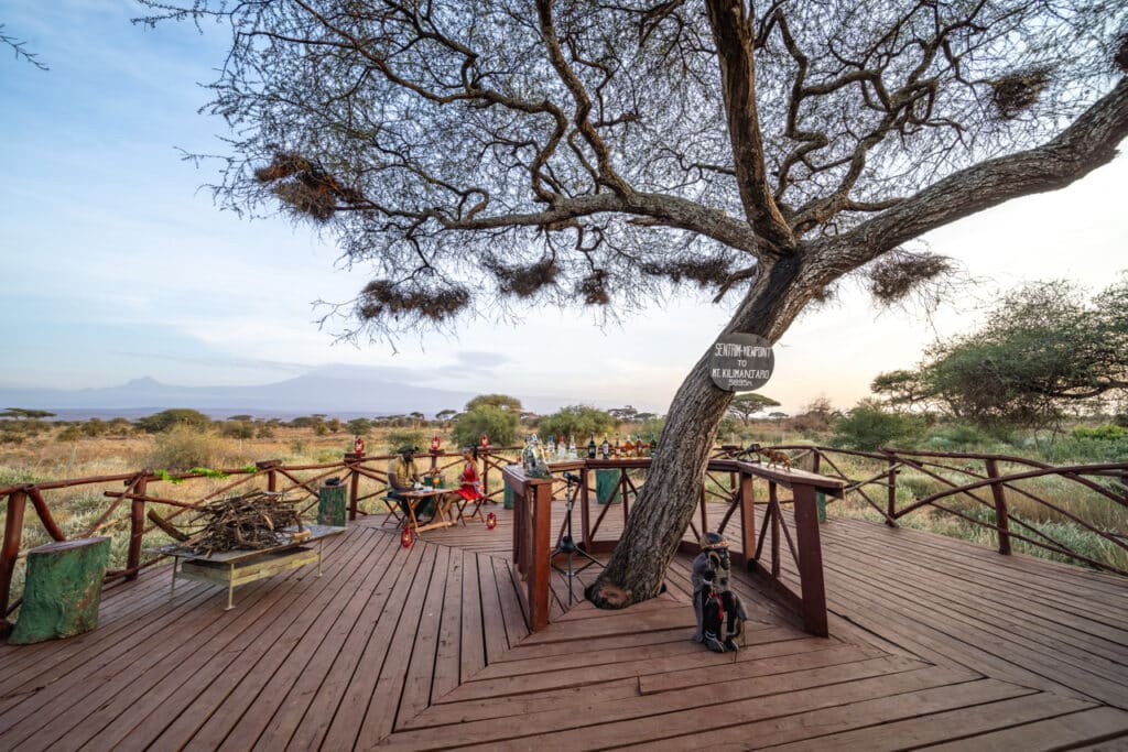 Sundowner deck at Sentrim Amboseli with Mount Kilimanjaro views during a private 2 day Amboseli safari