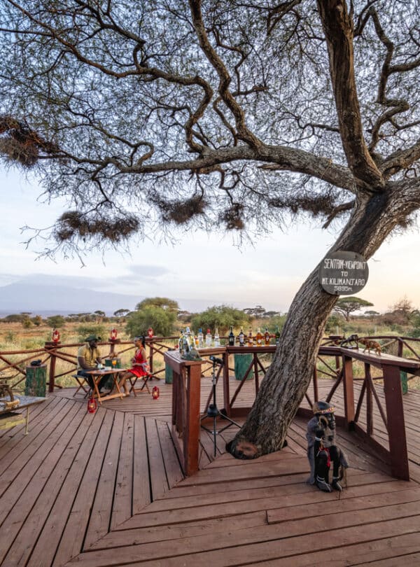 Sundowner deck at Sentrim Amboseli with Mount Kilimanjaro views during a private 2 day Amboseli safari