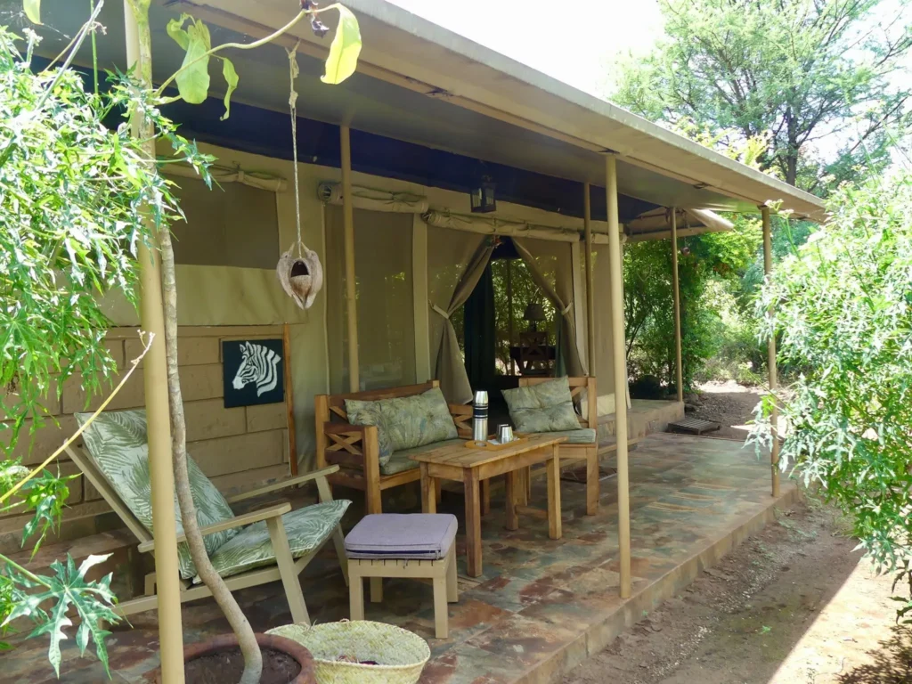 Private tented-room veranda at Ikweta Safari Camp near Meru