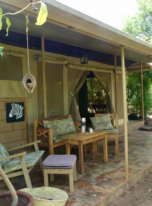 Private tented-room veranda at Ikweta Safari Camp near Meru