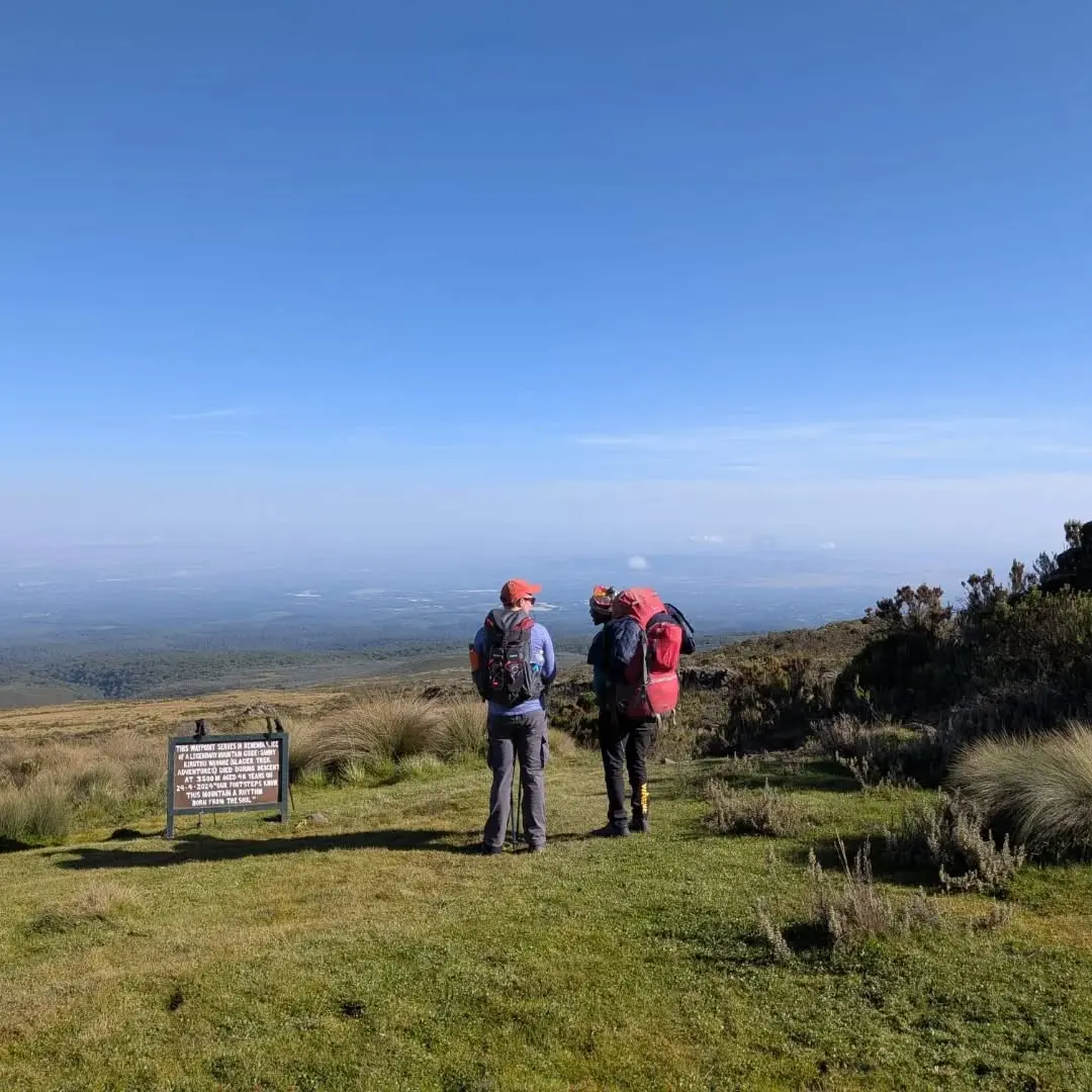 Hikers on the Sirimon Route during a Mount Kenya trek