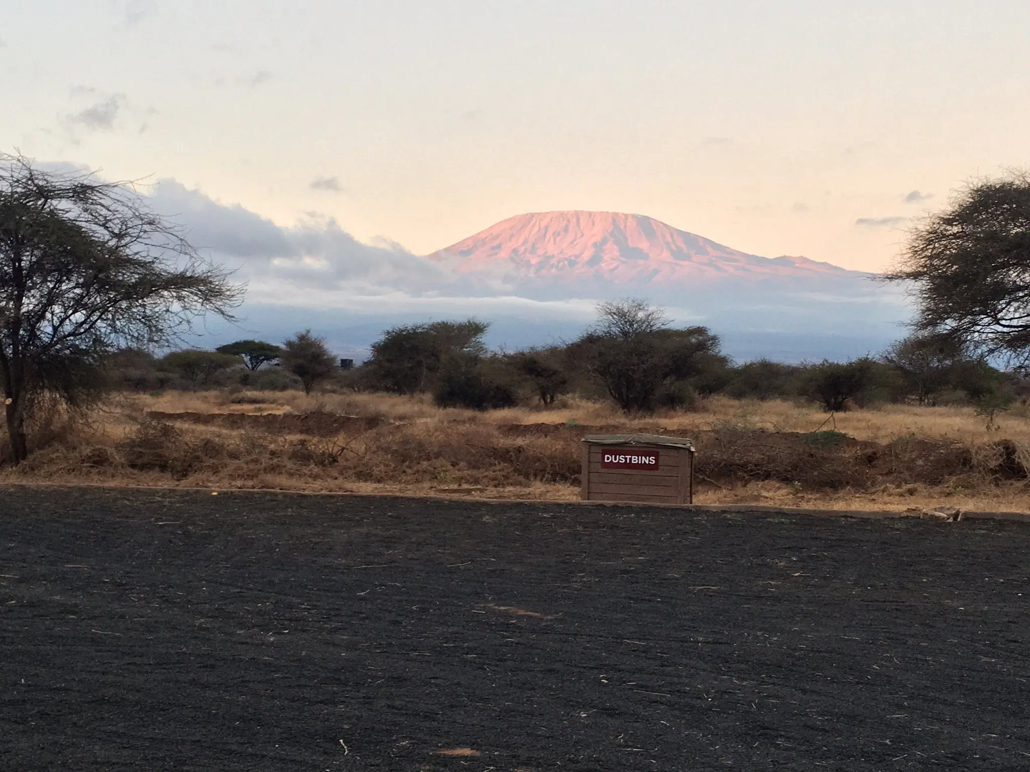 Mount Kilimanjaro glowing at sunset near Amboseli National Park