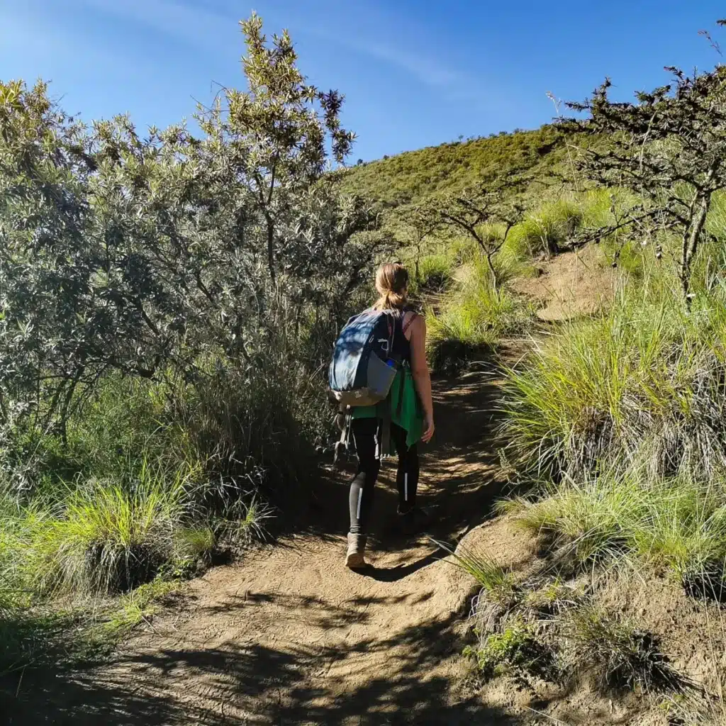 Traveller hiking along the Mount Longonot trail during a private day hike from Nairobi