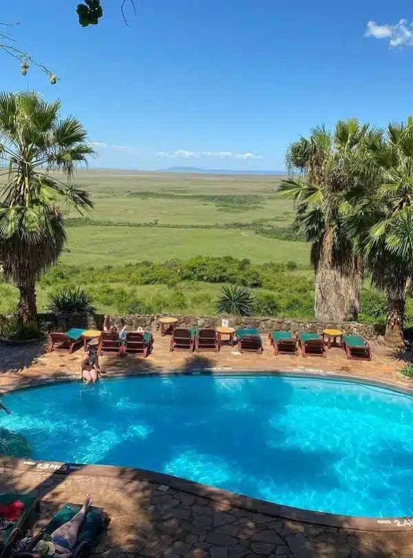 Swimming pool at a Masai Mara safari lodge with panoramic savannah views