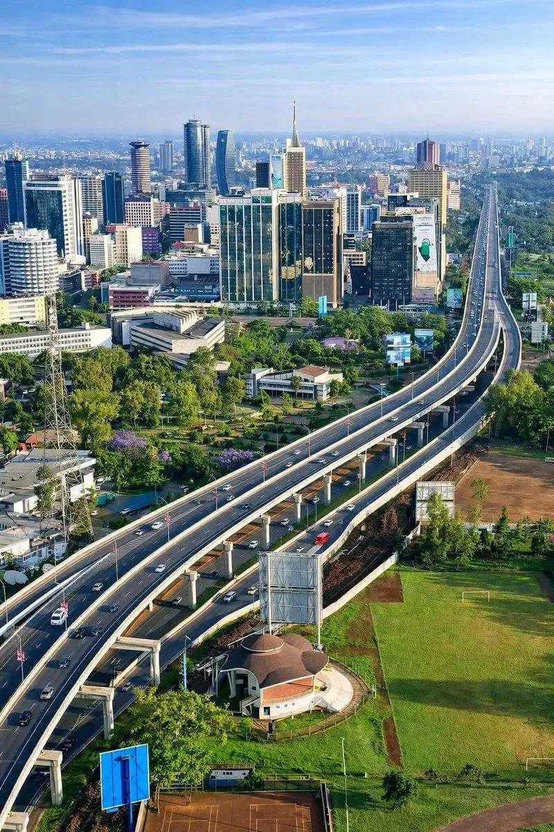 Aerial view of Nairobi city centre and the Nairobi Expressway