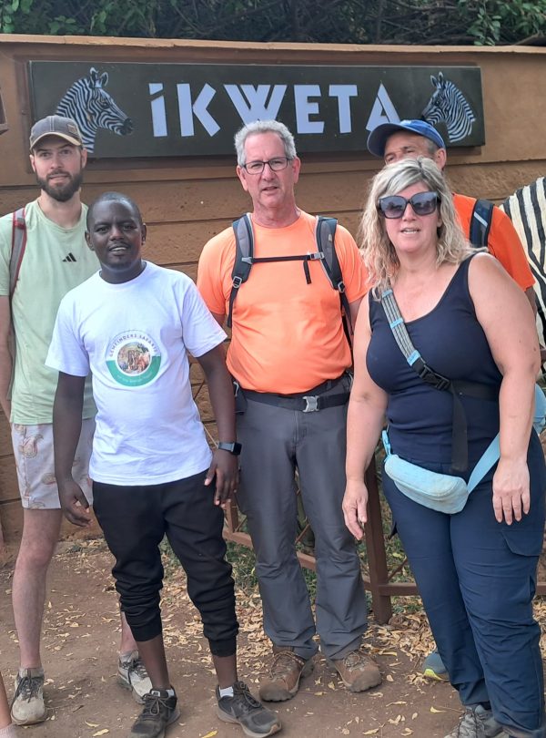 Gemfinders Safaris clients with guide at Ikweta Safari Camp in Meru National Park