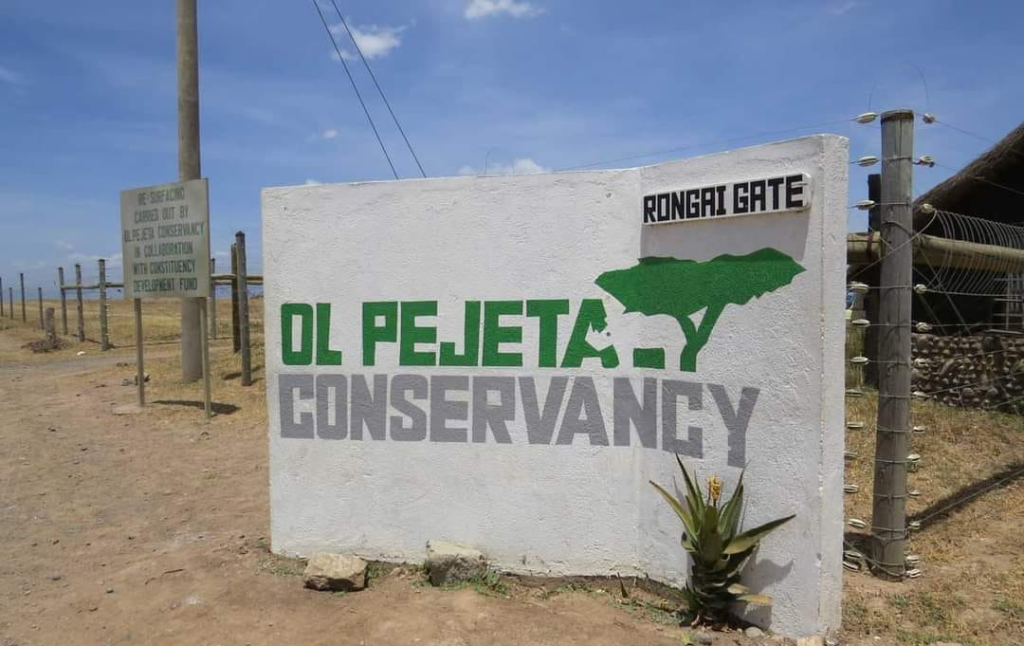 Ol Pejeta Conservancy entrance sign at Rongai Gate in Laikipia, Kenya