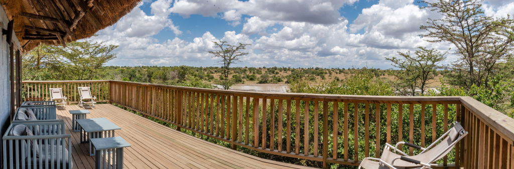 Wooden deck with views over the plains at Pelican House, Ol Pejeta Conservancy, Kenya