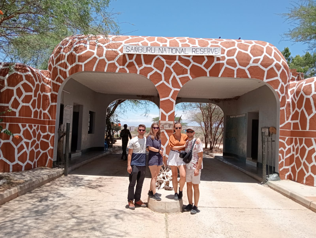 Travelers at the entrance of Samburu National Park before a private safari adventure