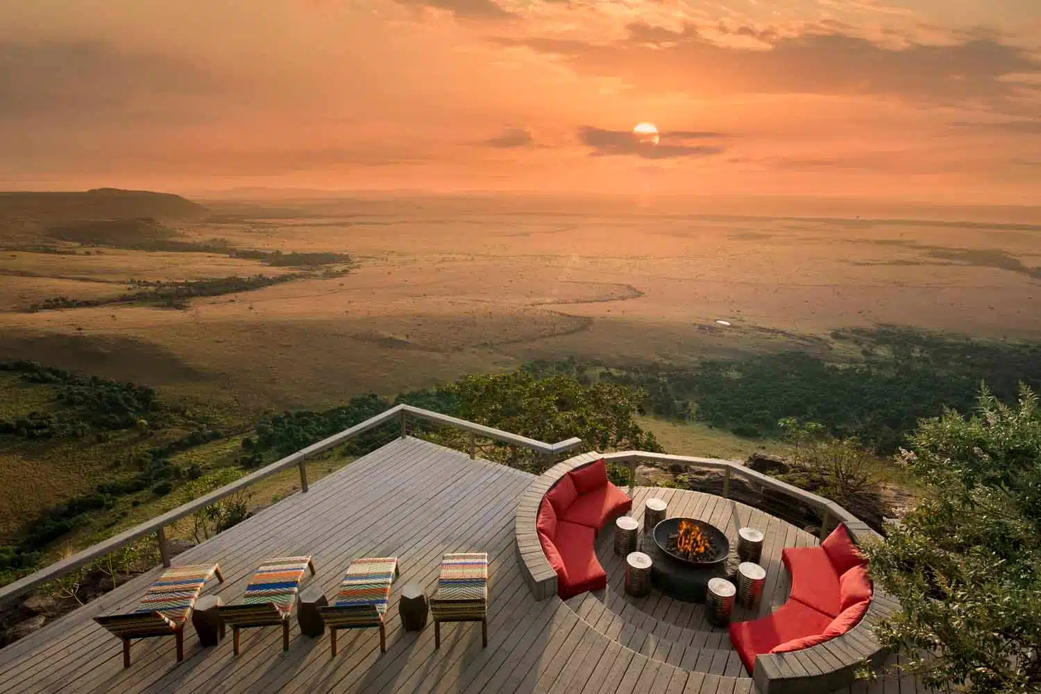 Sunset deck view at Angama Mara, Masai Mara luxury safari lodge