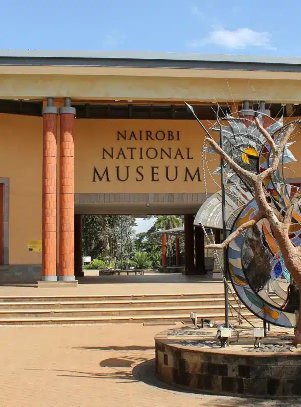 Entrance to the Nairobi National Museum featuring the iconic sculpture and modern façade, showcasing Kenya’s rich cultural, historical, and natural heritage.