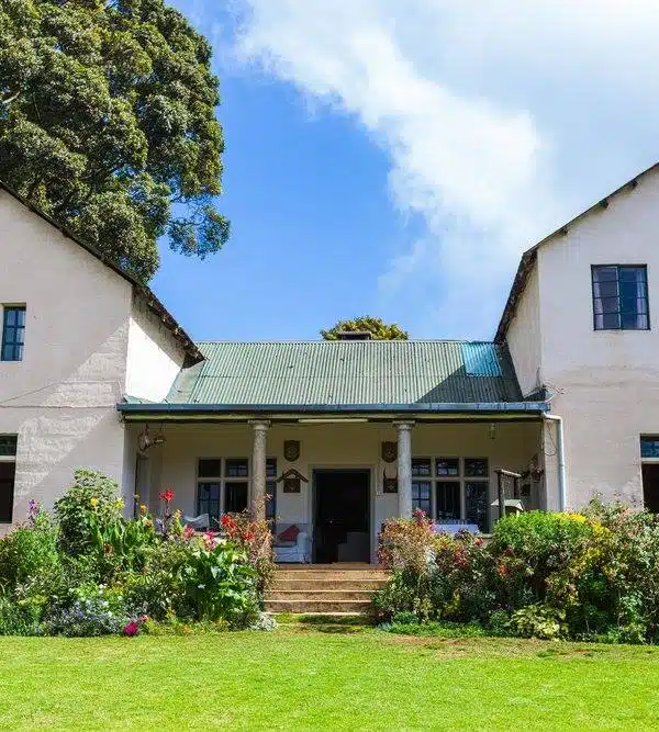 Front view of the historic Kiambethu Tea Farm house in Limuru surrounded by gardens