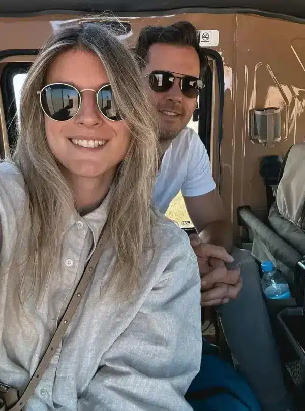 Couple on a private safari game drive vehicle in Kenya