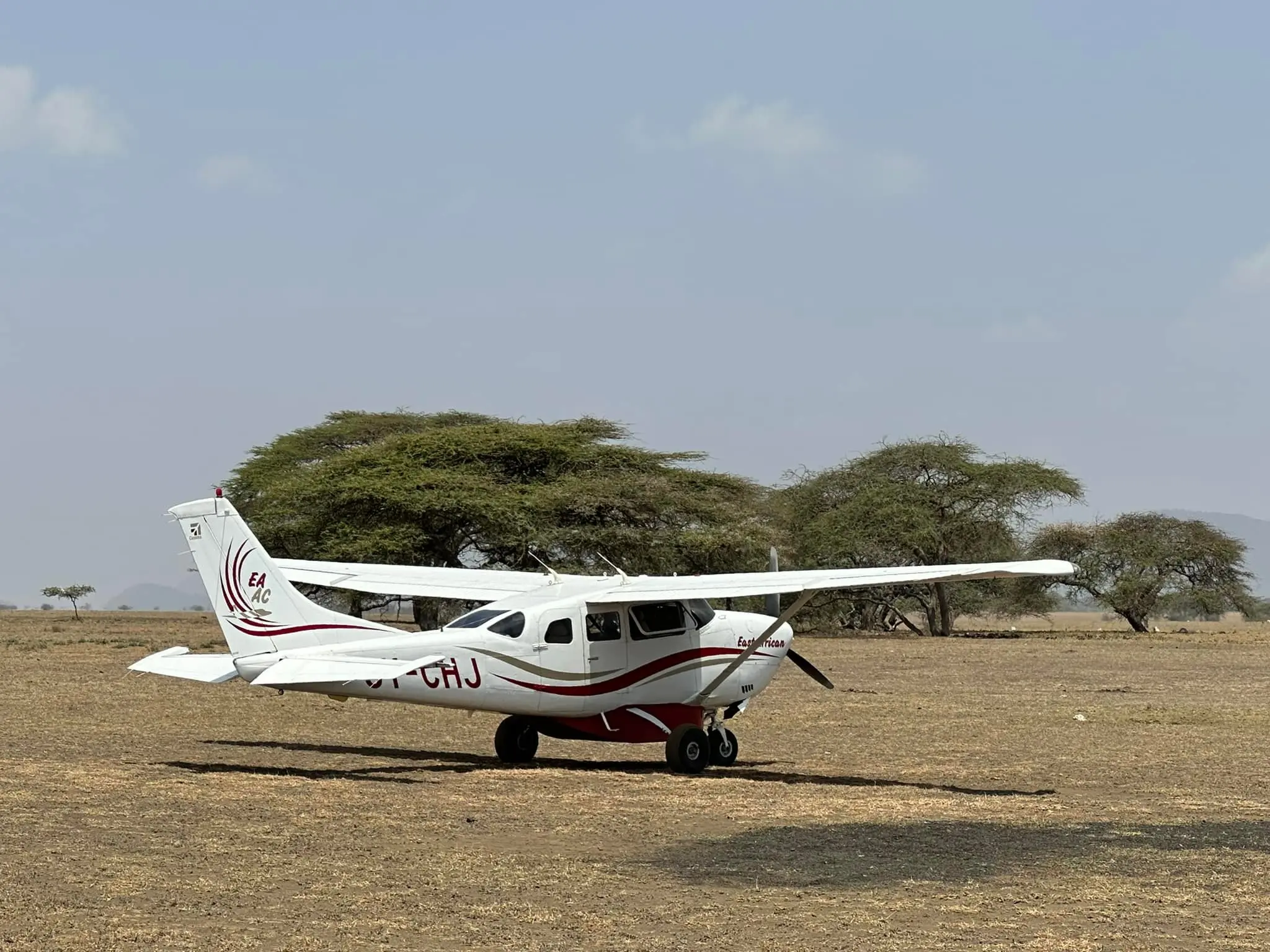 East African Air Charters Stationair on a Tsavo bush airstrip