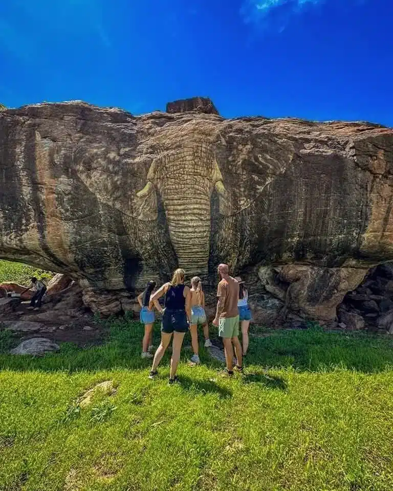 Travellers viewing Elephant Rock during a Samburu safari in northern Kenya.