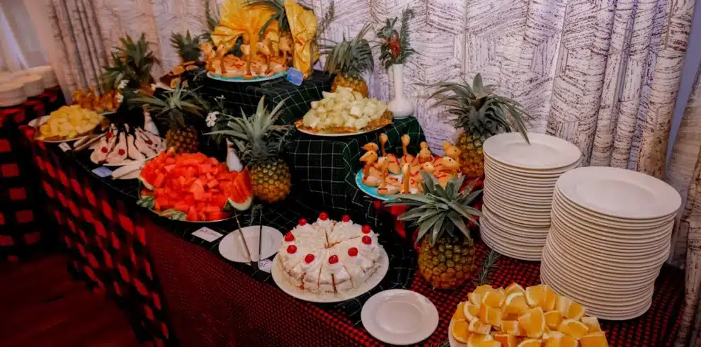 Penety Amboseli buffet dining setup with fruits and meals for safari stay