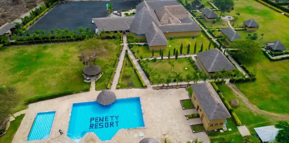 Penety Amboseli Resort aerial view with pool for weekend safari stay