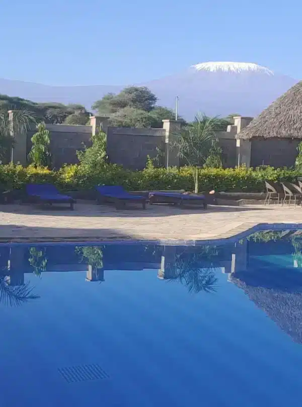 Swimming pool at Penety Amboseli Resort with Mount Kilimanjaro views